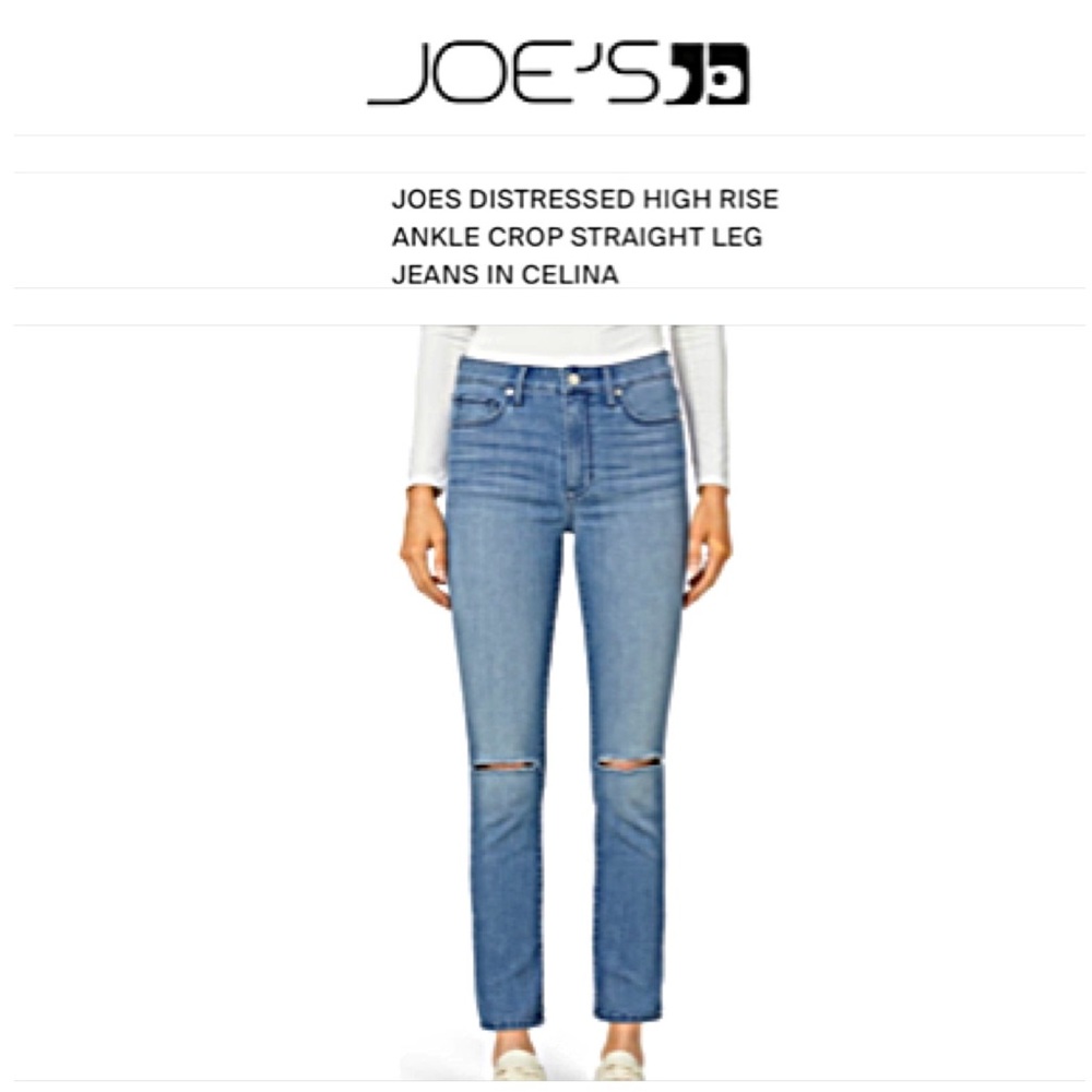 NWOT JOE’S JEANS HIGH RISE STRAIGHT LEG DISTRESSED ANKLE CROP JEANS CELINA Sz 26